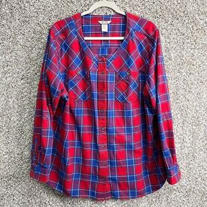 Duluth Trading Co Shirt Women’s 2XL Free Swingin' Red & Blue Plaid Flannel Tunic